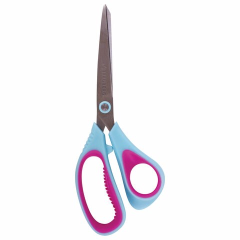 Ножницы BRAUBERG "Universal", 190 мм бирюзово-фиолетовые, ассиметричные, ребристые резиновые вставки, 236452 236452