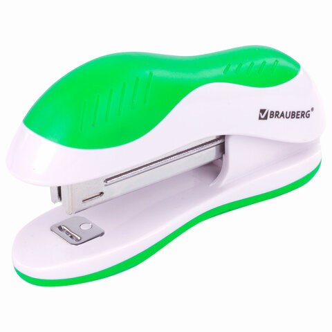Степлер №10 BRAUBERG "JET", до 15 листов, эргономичный, бело-зеленый, 228580 228580