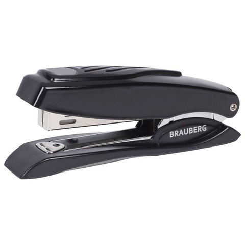 Степлер №10 металлический BRAUBERG "ST-200M", до 16 листов, с резиновой накладкой и антистеплером, черный, 224344 224344
