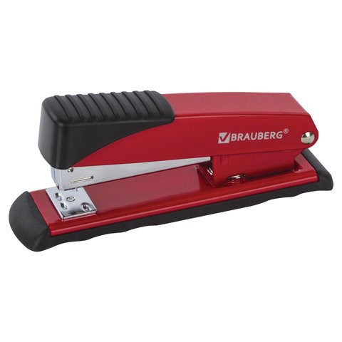 Степлер №24/6, 26/6 металлический BRAUBERG "Office", до 30 листов, красный, 228613 228613
