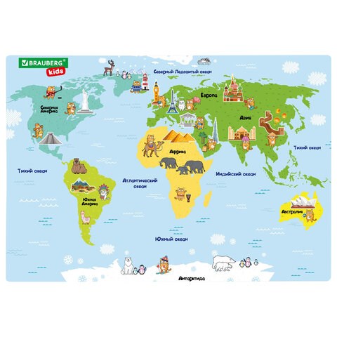 Настольное покрытие BRAUBERG KIDS, А3+, пластик, 46x33 см, "Кот-энтузиаст изучает Мир", 273619 273619