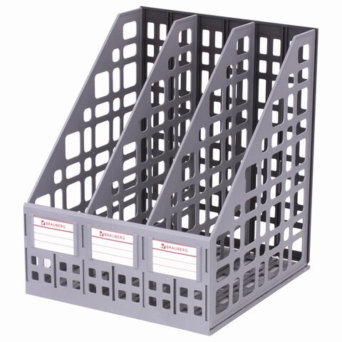 Лоток вертикальный для бумаг BRAUBERG "MAXI Plus", 240 мм, 3 отделения, сетчатый, сборный, серый, 237014 237014