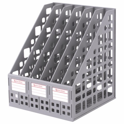 Лоток вертикальный для бумаг BRAUBERG "MAXI Plus", 240 мм, 6 отделений, сетчатый, сборный, серый, 237016 237016