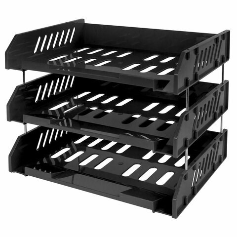 Лотки горизонтальные для бумаг, КОМПЛЕКТ 3 шт., 335х232х246 мм, черный, BRAUBERG EXPERT, 238107 238107