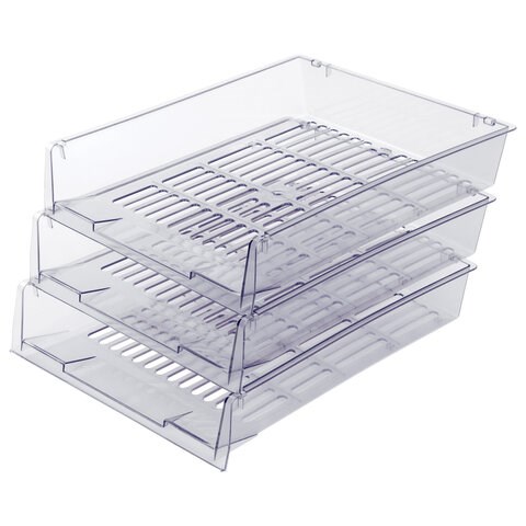 Лотки горизонтальные для бумаг, КОМПЛЕКТ 3 шт., 340х270х70 мм, прозрачный, BRAUBERG "Office", 237258 237258