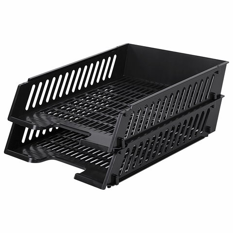 Лотки горизонтальные для бумаг, НАБОР 2 шт. (358х272х138 мм), сетчатые, черные, BRAUBERG-MAXI, 231360 231360