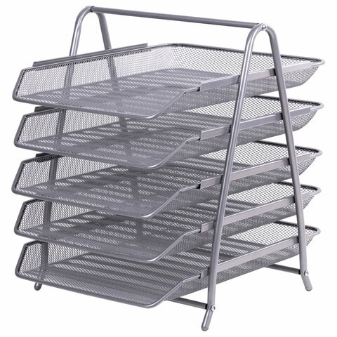 Лоток горизонтальный для бумаг BRAUBERG "Germanium", 5 секций, 370х355х295 мм, металл, серебро, 237972 237972