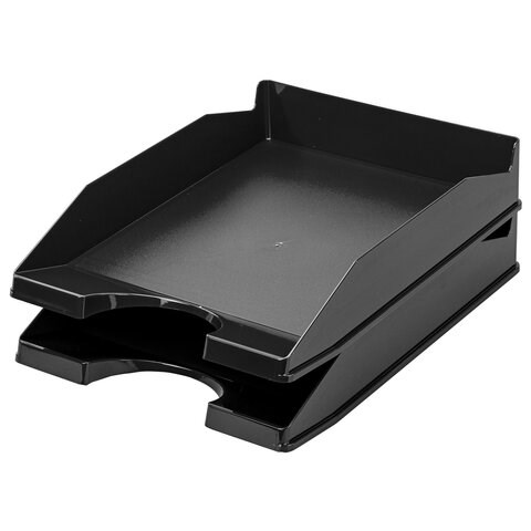 Лоток горизонтальный для бумаг КОМПЛЕКТ 2 шт., BRAUBERG "Modern", 346х254х61 мм, черный, 238024 238024