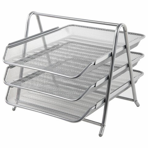 Лоток горизонтальный металлический для бумаг, 3 секции, BRAUBERG "Germanium", А4 (267х355х295 мм), серебристый, 231953 231953