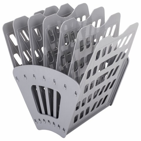 Лоток для бумаг веерный BRAUBERG "Basic" 7-ми секционный, 6 отделений, сетчатый, серый, 237020 237020