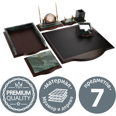 Набор настольный GALANT из мрамора, 7 предметов, зеленый мрамор/отделка красное дерево, 231485 231485