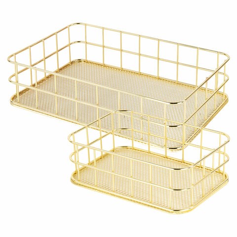 Органайзер для косметики корзинка 2 штуки из металла MONTE VITA, 24х16х6,3 см + 17х12х6 см, золото, 272483 272483
