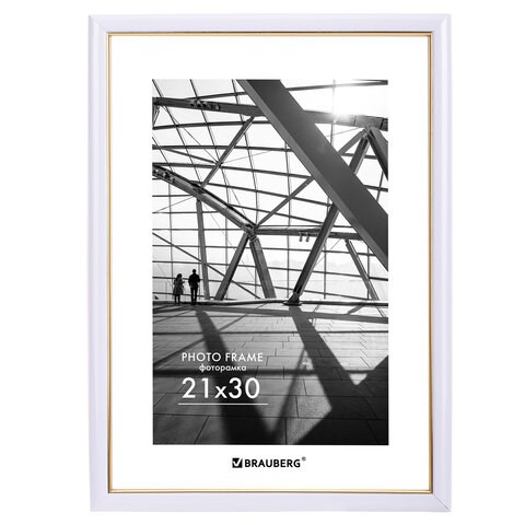 Рамка 21х30 см небьющаяся, багет 14,6 мм, пластик, BRAUBERG "Original Line", белая/золото, 391236 391236