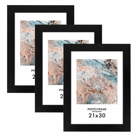 Рамка 21х30 см небьющаяся, КОМПЛЕКТ 3 шт., багет 29 мм, МДФ, BRAUBERG "Basic", черная, 391261 391261