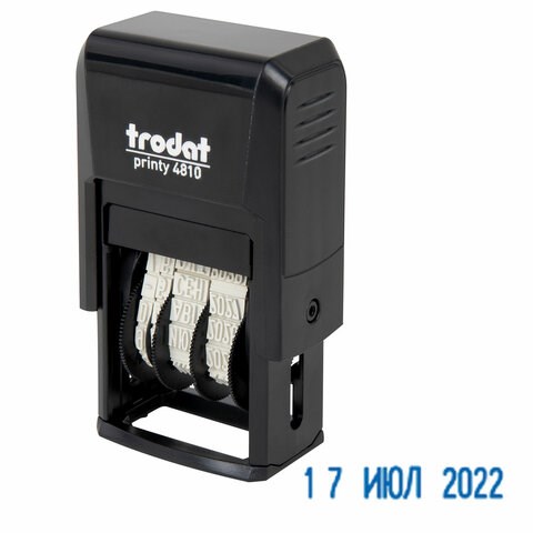 Датер-мини месяц буквами, оттиск 20 х 3,8 мм, синий, TRODAT 4810, корпус черный 230546