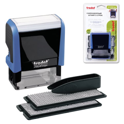 Штамп самонаборный 5-строчный, оттиск 58х22 мм, синий без рамки, TRODAT 4913P4/DB, КАССЫ В КОМПЛЕКТЕ, 4913/DB 230961