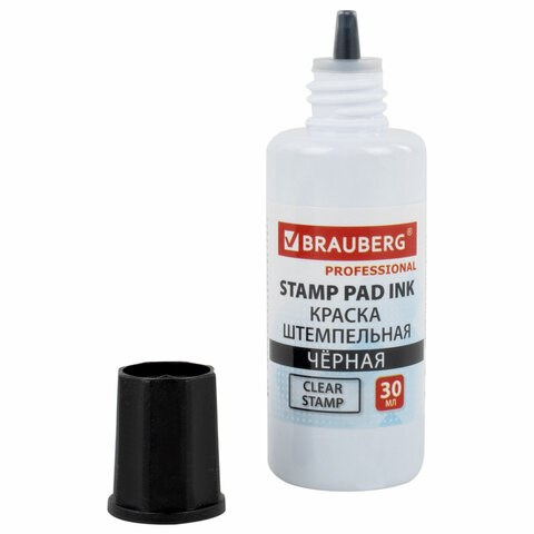 Краска штемпельная BRAUBERG PROFESSIONAL, clear stamp, черная, 30 мл, на водной основе, 227983 227983