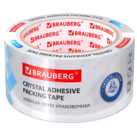 Клейкая лента упаковочная 48 мм х 66 м КРИСТАЛЬНАЯ, индивидуальная упаковка, толщина 45 микрон, BRAUBERG, 440153 440153