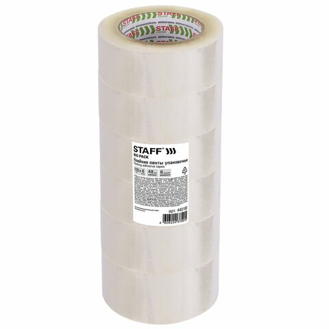 Клейкие ленты упаковочные 48 мм х 120 м, КОМПЛЕКТ 6 шт., прозрачные, 40 микрон, STAFF BIG PACK, 440180 440180