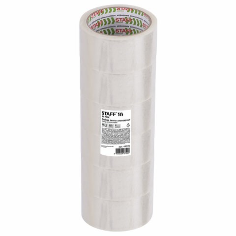 Клейкие ленты упаковочные 48 мм х 66 м, КОМПЛЕКТ 6 шт., прозрачные, 40 микрон, STAFF BIG PACK, 440179 440179