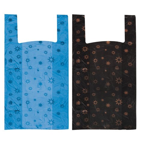 Пакеты "майка", КОМПЛЕКТ 100 шт., 31+18х59 см, ПНД, "Звезды", 18 мкм 600261