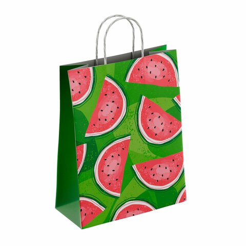 Крафт-пакет бумажный "Фрукты" 26х15х35 см, с кручеными ручками, плотность 100 г/м2, белый, 112252 701008