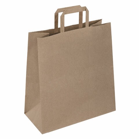 Крафт-пакет бумажный 24х14х29 см, КОМПЛЕКТ 50 шт., плоские ручки, плотность 90 г/м2, LAIMA ECO CRAFT, 609687 609687