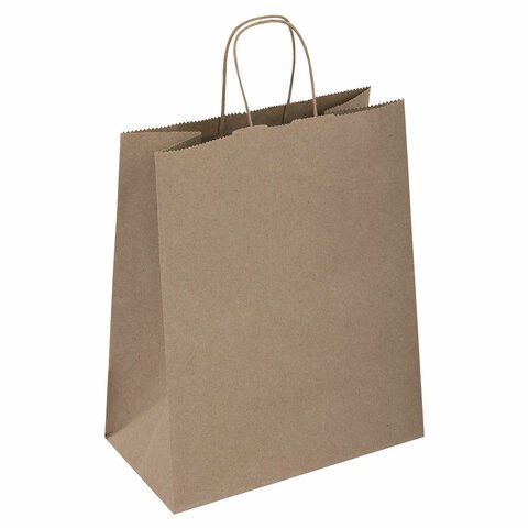 Крафт-пакет бумажный 26х15х35 см, КОМПЛЕКТ 50 шт., крученые ручки, плотность 90 г/м2, LAIMA ECO CRAFT, 609686 609686