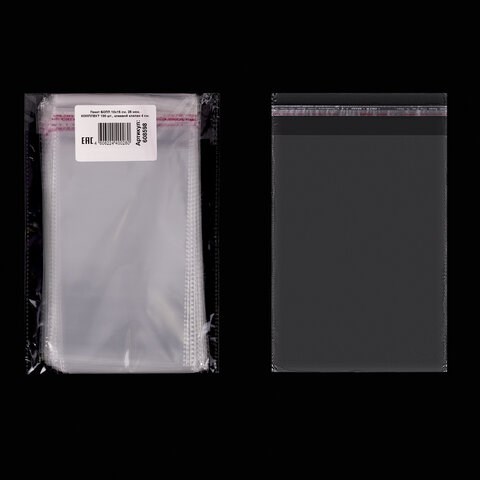 Пакет БОПП с клеевым клапаном, КОМПЛЕКТ 100 шт., 10х15+4 см, 25 мкм, с усиленным швом, 608598 608598