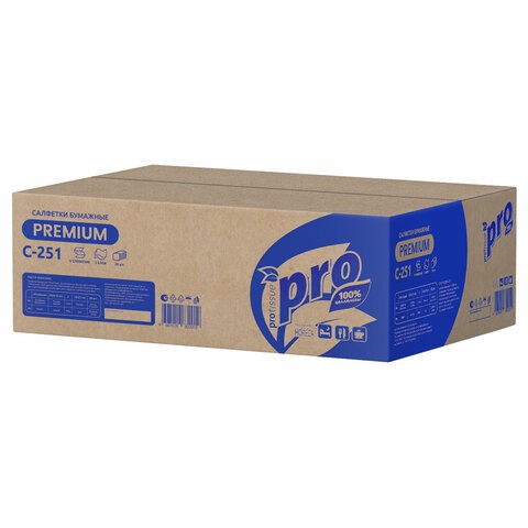 Салфетки 200 шт. PROtissue (Система N4) PREMIUM, 2-слойные, КОМПЛЕКТ 20 шт., 21х16 см, V-сложение, белые, C251 115366