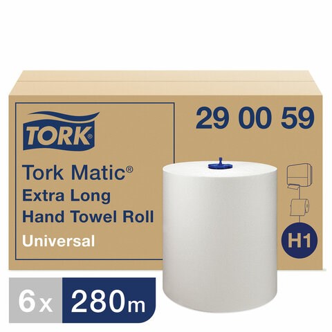 Полотенца бумажные рулонные TORK (Система H1) Matic, комплект 6 шт., Universal, 280 м, белые, 290059 126734