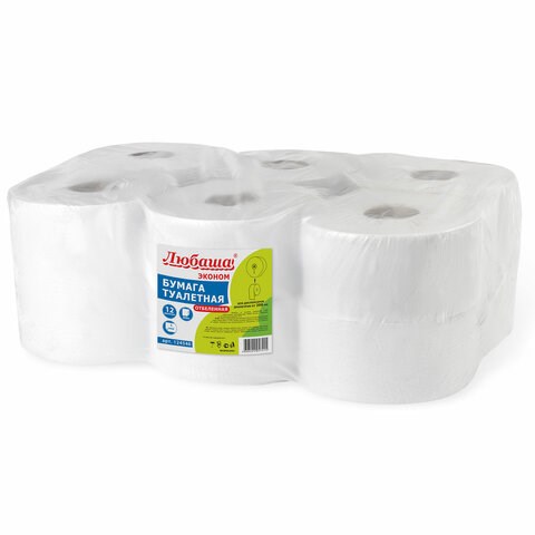 Бумага туалетная ЛЮБАША (Система T2) 1-слойная 12 рулонов по 200 метров, отбеленная, 124546, 124546 (МП-40) 124546