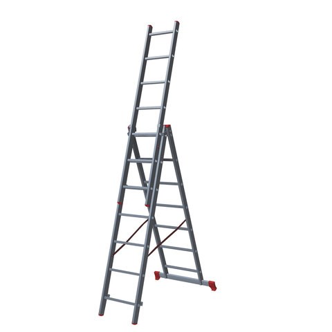 Лестница-трансформер 3-х секционная 3х7 ступеней, высота 4,5 м (3 секции по 1,9 м), нагрузка 150 кг, алюминий, НОВАЯ ВЫСОТА, 1230307 604885