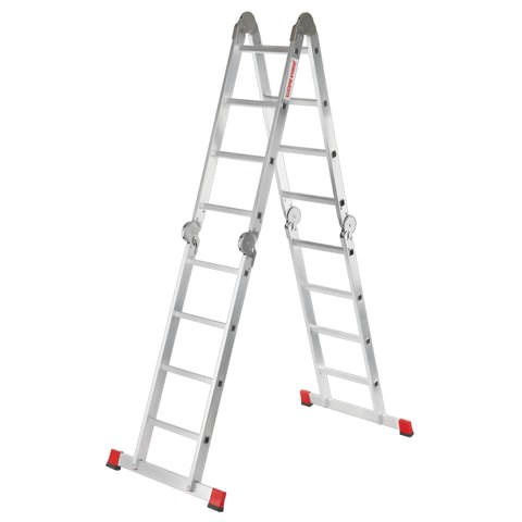 Лестница-трансформер алюминиевая 4х4 ступени, высота 4,5 м (4 секции по 1,2 м) до 150 кг, вес 16,5 кг, НОВАЯ ВЫСОТА, 3320404 601909
