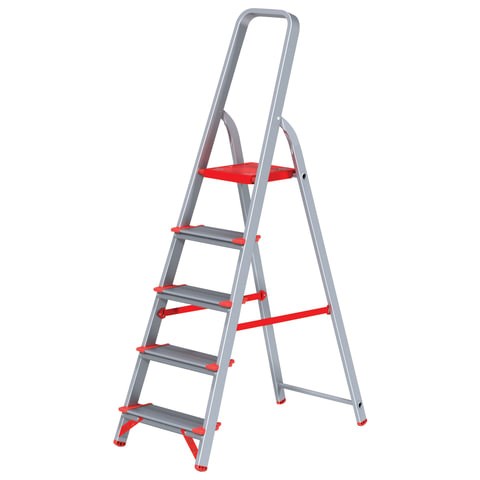 Стремянка алюминиевая 5 ШИРОКИХ СТУПЕНЕЙ 13 см, площадка 1,1 м, нагрузка 225 кг, вес 6 кг, НОВАЯ ВЫСОТА, 3117105, 5110105/3117105 604886