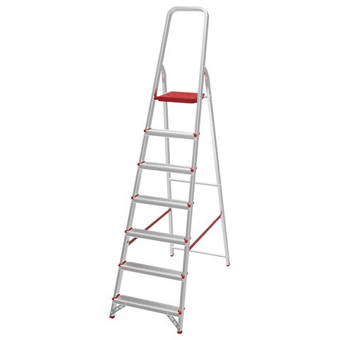 Стремянка алюминиевая 7 стандартных ступеней 9 см, площадка 1,5 м, нагрузка 225 кг, вес 7 кг, НОВАЯ ВЫСОТА, 3110107 602931