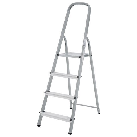 Стремянка сталь / алюминий 4 ступени, высота площадки 0,81м, дуга 0,6м, площадка 26х26см, до 150кг, вес 5,2кг НОВАЯ ВЫСОТА, 1130104 609084