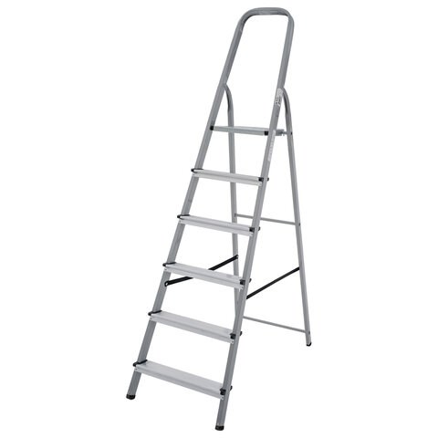 Стремянка сталь / алюминий 6 ступени, высота площадки 1,25м, дуга 0,6м, площадка 26х26см, нагрузка 150кг, вес 7кг НОВАЯ ВЫСОТА, 1130106 609085