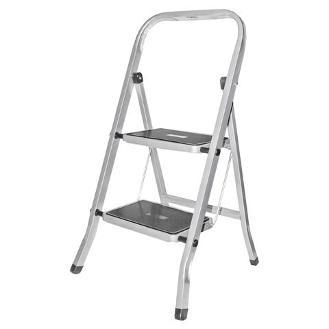 Стремянка стальная КЛАСС ПЛЮС, 2 ШИРОКИЕ СТУПЕНИ 20х30 см, верхняя площадка 45 см, до 120 кг, 123302 605742