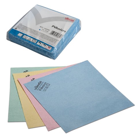 Салфетки VILEDA "ПВАмикро", КОМПЛЕКТ 5 шт., искусственная замша, голубая, 35х38 см, 143590 602085