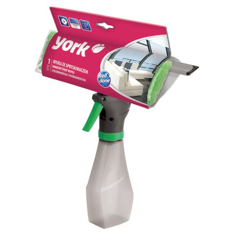 Окномойка "3 в 1": насадка из микрофибры, сгон, рукоятка-флакон с распылителем, 26х25,5х10 см, YORK, 84040 608412
