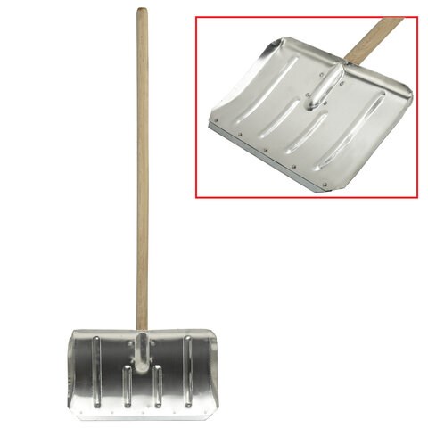 Лопата снеговая 50х33см, алюминиевая усиленная ребрами жесткости, ДЕРЕВЯННЫЙ черенок 130см, армирующая металлическая планка на клепках, ЛТСЕ 600832