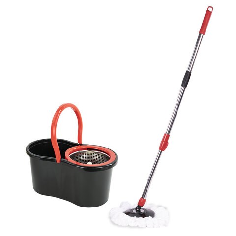 Комплект для уборки: швабра, ведро 7 л/5 л с отжимом центрифуга, 2 насадки, черный, LAIMA, 607487 607487