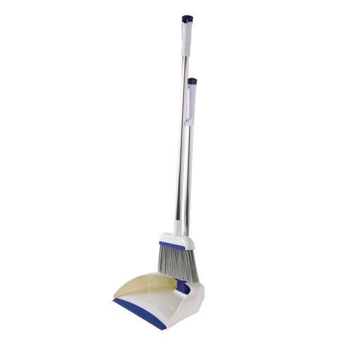 Совок для мусора + щетка, рукоятки 67 см, резиновая кромка, сбрасывание, сине-белый, LAIMA, 601473 601473