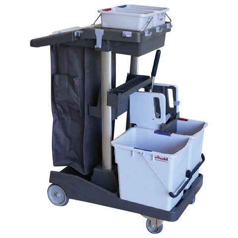 Тележка уборочная VILEDA "ВолеоПро", ведра 2х25 л, 2х6 л, вертикальный отжим, чехол для мусорного мешка на 70 л, 145119 602147