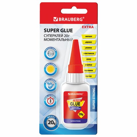 Клей моментальный ультрапрочный суперклей BRAUBERG EXTRA, 20 г, МАКСИМАЛЬНЫЙ ОБЪЕМ, 608101 608101