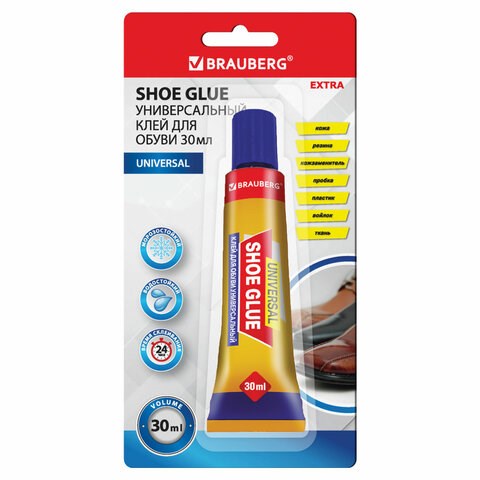 Клей универсальный обувной водостойкий BRAUBERG EXTRA, 30 мл, прочный, блистер, 608105 608105
