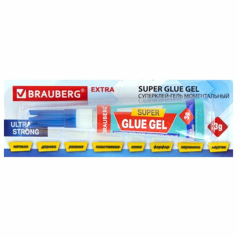 Клей-Гель моментальный (1 шт.), ультрапрочный суперклей BRAUBERG EXTRA, отрывная мультикарта, 3 г, 608103 608103