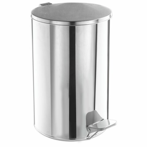 Ведро мусорное с педалью 20 литров, УСИЛЕННОЕ, кольцо под мешок, хром, нержавеющая сталь, ТИТАН 607727