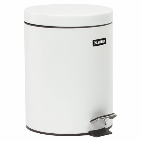 Ведро мусорное с педалью 5 литров "Classic", БЕЛОЕ ГЛЯНЦЕВОЕ, металлическое, со съемным внутренним ведром, LAIMA, 604947 604947